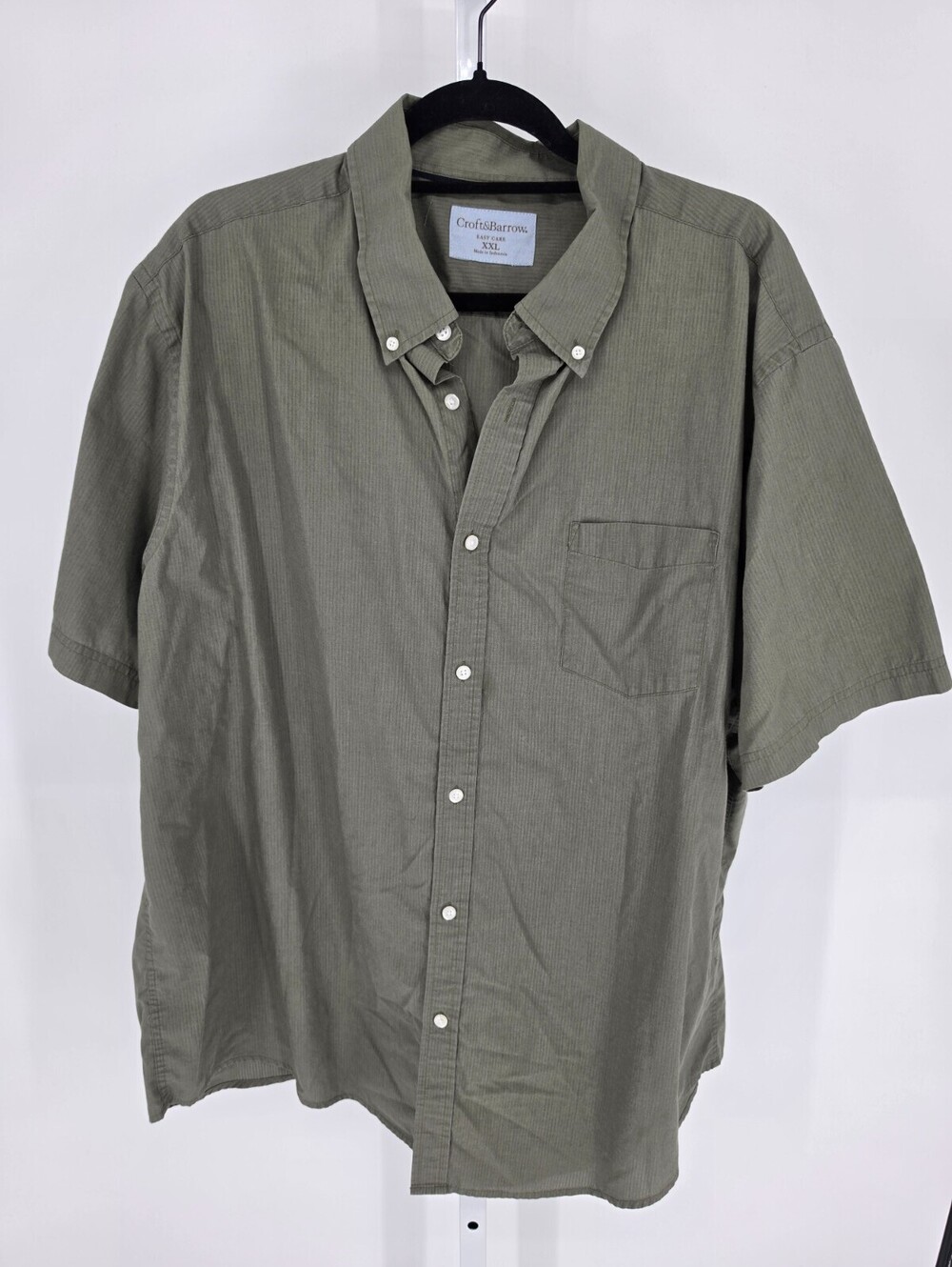 Croft & Barrow Mens Sz XXL Short Sleeve Button Up Shirt Olive Green Easy Care